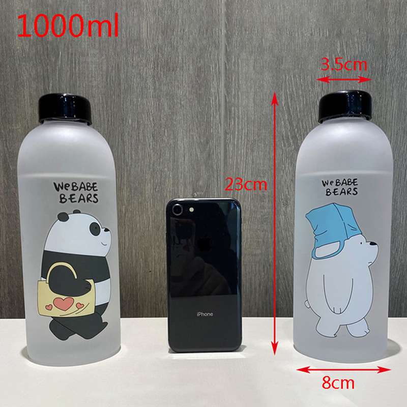 Picture of Panda Transparent Water Bottles With Straw Frosted Protein Shaker Kawaii Large Capacity Drinking Utensils 1L