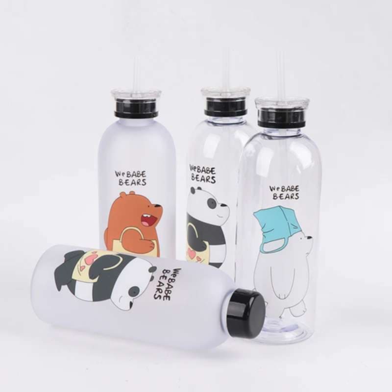 Picture of Panda Transparent Water Bottles With Straw Frosted Protein Shaker Kawaii Large Capacity Drinking Utensils 1L