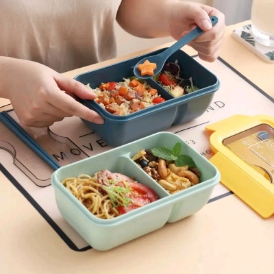 Picture of 1pcs Portable Lunch Box with spoon for Adults and Kids 2 Compartments Lunch Box  school college tiffin box 850ml - Multicolor