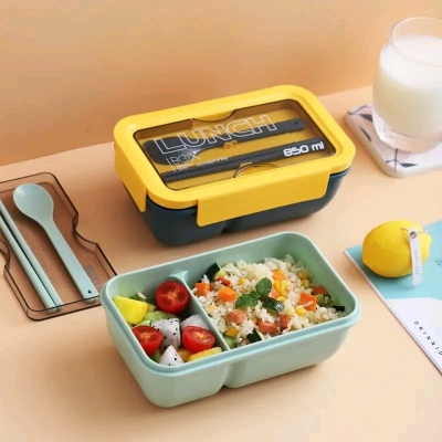 Picture of 1pcs Portable Lunch Box with spoon for Adults and Kids 2 Compartments Lunch Box  school college tiffin box 850ml - Multicolor