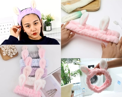 Picture of Korean Rabbit Cute Hair Band Wide-sided Face Wash Headband Sports Headband Bangs Headband 1pcs - Multicolor - Free Size