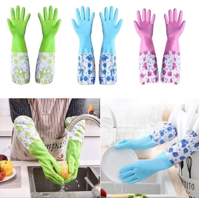 Picture of High Quality Silicone Dish Washing Kitchen Hand Gloves (Multicolor) - Multicolor