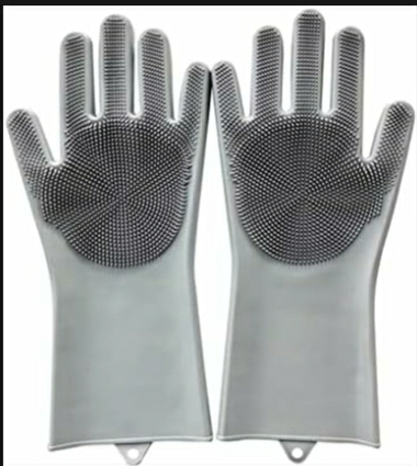 Picture of Silicone Cleaning Gloves with Wash Scrubber Reusable Brush Dish - Multicolor