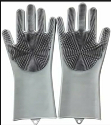 Picture of Silicone Cleaning Gloves with Wash Scrubber Reusable Brush Dish - Multicolor