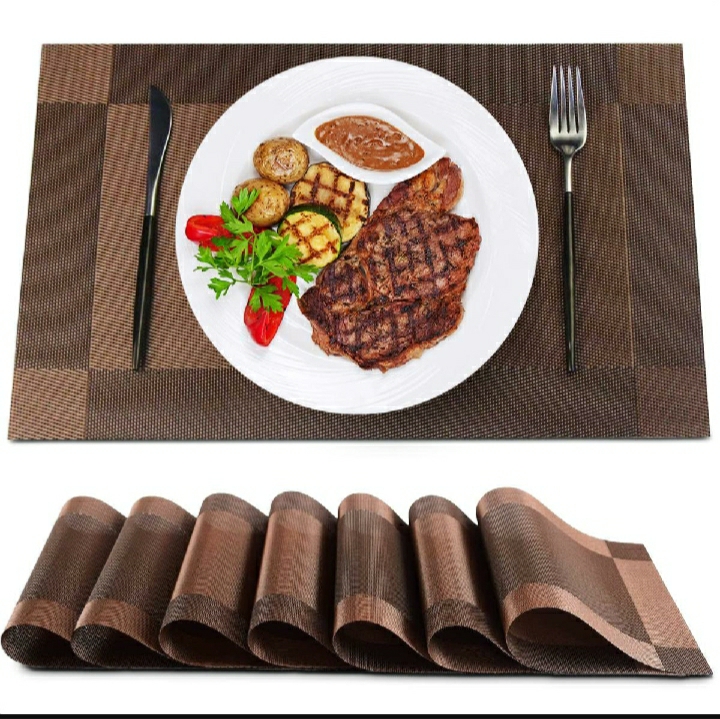 Picture of Table Mats Set of 6 Dinning Table Placemats PVC Rectangular Vintage Woven Washable Mats - Multicolor