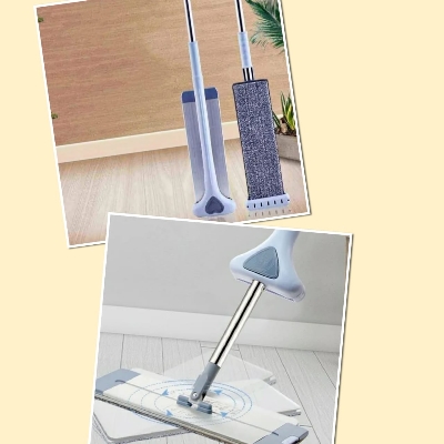 Picture of Mop New 42CM Aluminum Alloy Panel Flat Mop For Lazy People Without Hand Washing Flat Mop With Thick Rod Flat Mop For Home Use - Multicolor
