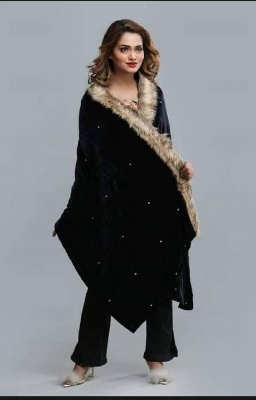Picture of New Model Maroon Velvet Women's Scarf  Silk Scarves Shawls for Women - Black - Int: One size