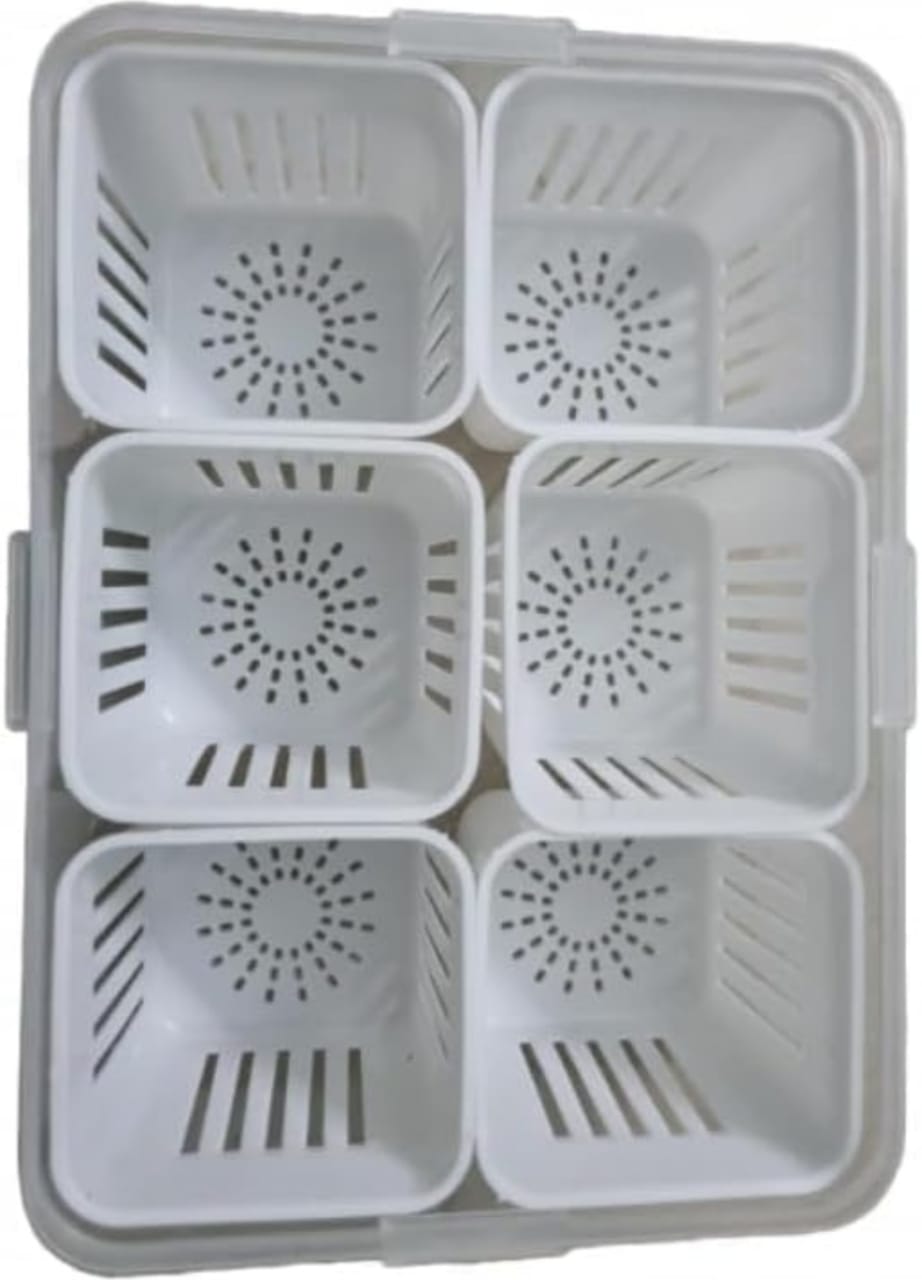 Picture of Fridge Storage Box, 6 Grid Refrigerator Storage Containers, Kitchen Storage Set, Vegetable Storage, Draining Crisper Food Box