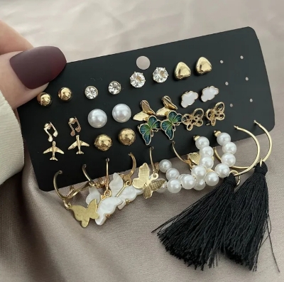 Picture of 17 pairs Set Pearl Butterfly Earrings Women
Acrylic namel Gold Plated Girl Fringe Geometric
Hoop Stud Earring Sets Jewelry Gift