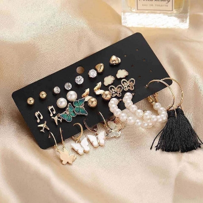 Picture of 17 pairs Set Pearl Butterfly Earrings Women
Acrylic namel Gold Plated Girl Fringe Geometric
Hoop Stud Earring Sets Jewelry Gift