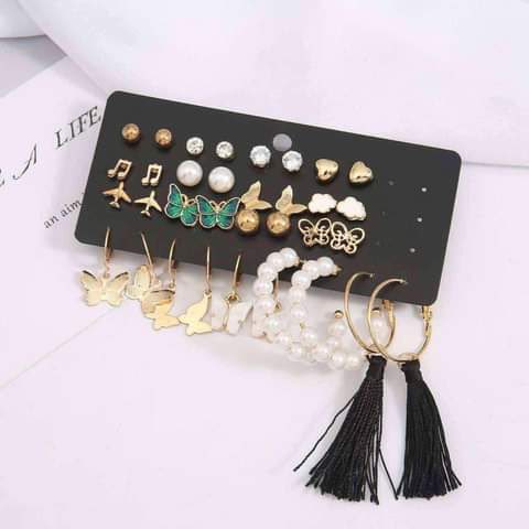 Picture of 17 pairs Set Pearl Butterfly Earrings Women
Acrylic namel Gold Plated Girl Fringe Geometric
Hoop Stud Earring Sets Jewelry Gift