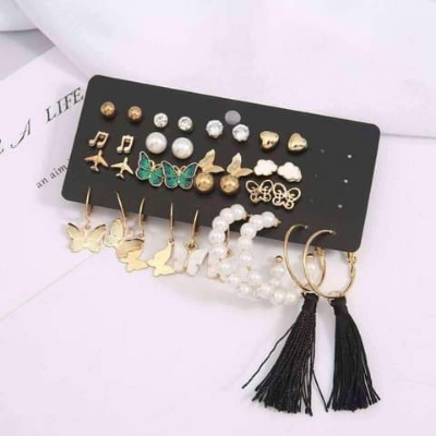 Picture of 17 pairs Set Pearl Butterfly Earrings Women
Acrylic namel Gold Plated Girl Fringe Geometric
Hoop Stud Earring Sets Jewelry Gift