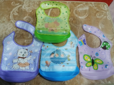 Picture of Silicone Waterproof Bibs For Baby Kids Burp Cloth Cartoon Adjustable Feeding - Multicolor