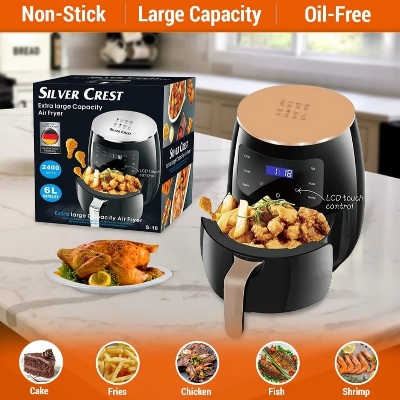 Picture of Silver Crest Extra Large Capacity 6 Liter Digital LED Touch Screen Without Oil Automatic Shut-Off Air Fryer