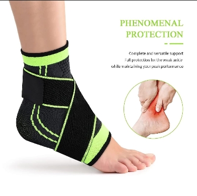 Picture of Ankle Brace, Ankle Support with Adjustable Strap for Weak Ankles, Sleeve Socks for Ligament Damage, Sprained Ankle, Plantar Fasciitis, Achilles Tendonitis, One Size for Men & Women - Black&Green