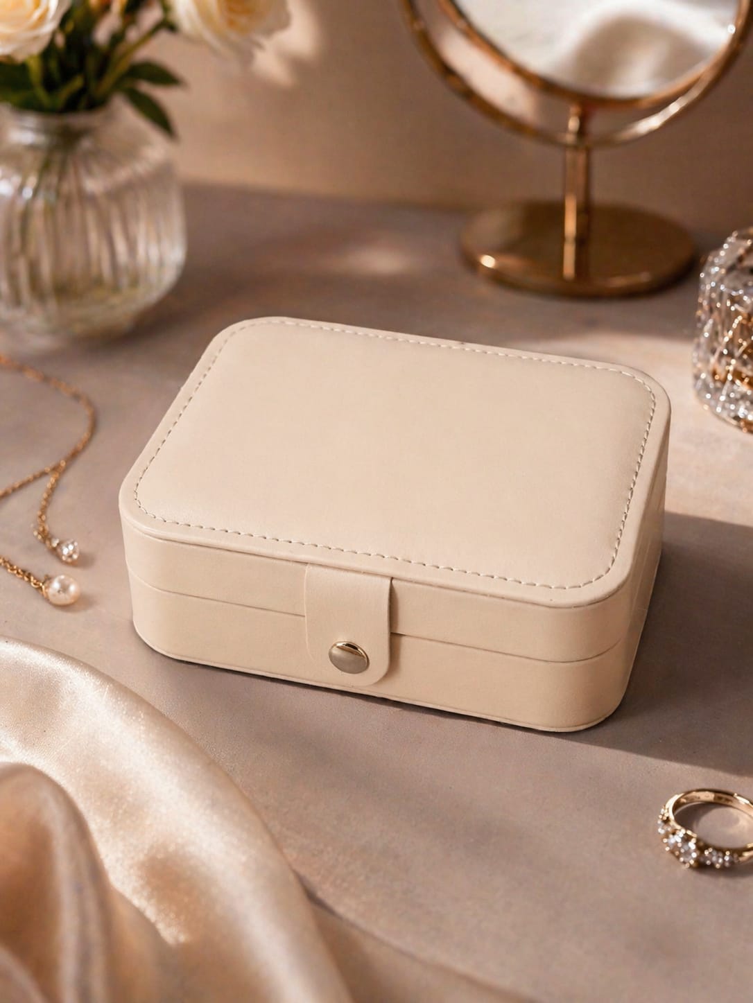 Picture of 1pcs  Big Size Portable Jewelry Storage Box Travel Storage Organizer Jewelry Case Earrings Necklace Ring Jewelry Organizer