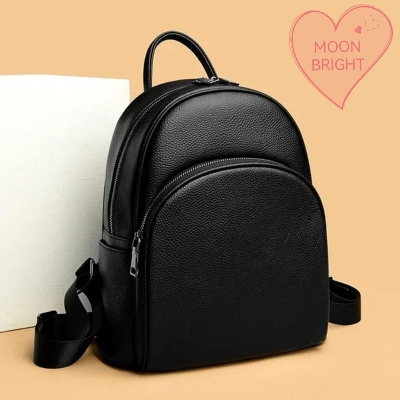 Picture of Black Cowhide Leather Backpack for Women, Women's Daypack, Travel Initiated Bags, Luxury Classic Design - Black