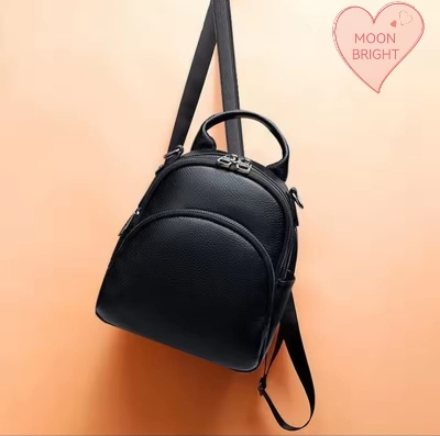 Picture of Black Cowhide Leather Backpack for Women, Women's Daypack, Travel Initiated Bags, Luxury Classic Design - Black