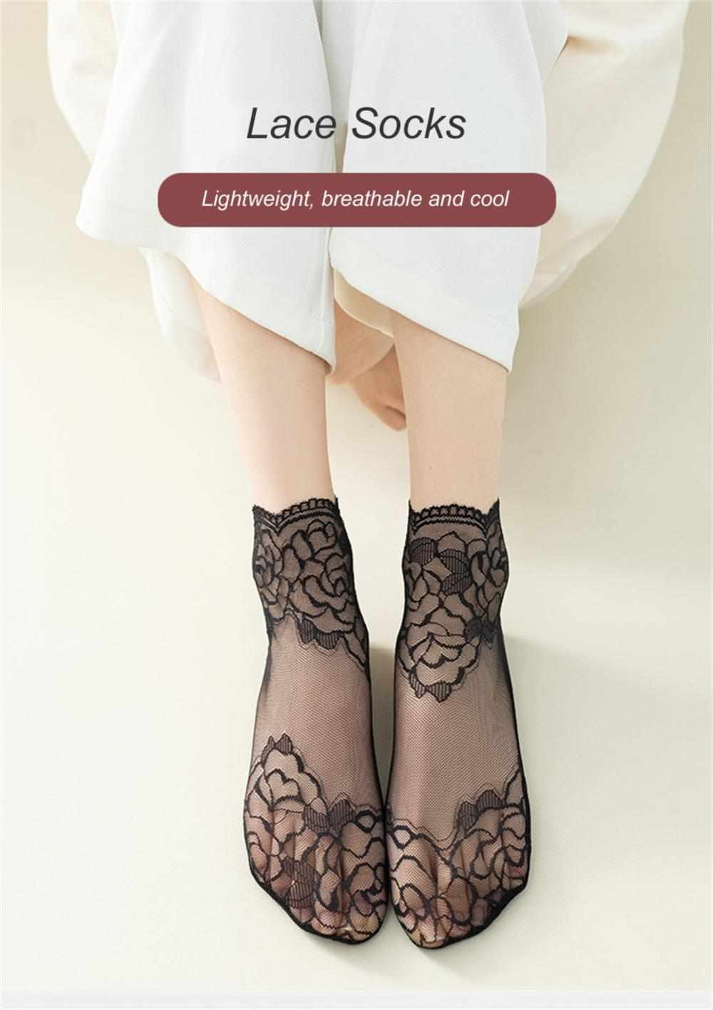 Picture of Fashion Women Lace Flower Socks Female Elastic Thin Breathable Ankle Socks 1Pairs