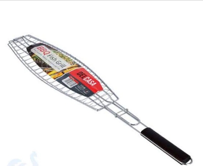 Picture of BBQ Fish Grill Net Basket Silver Table Grill (BIG SIZE stainless steel handle type Fish Basket Holder - Silver