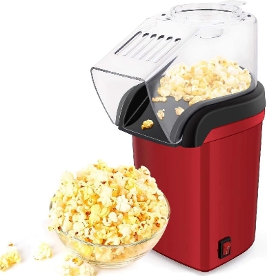Picture of Automatic Electric Popcorn Maker with Hot Air Top Cover Plastic Household and Car Popcorn Machine - Red