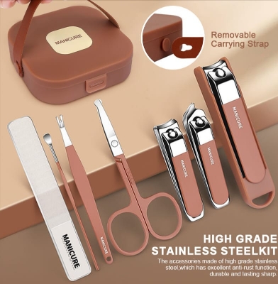 Picture of 7 in 1 Nail Clippers Set, 7pcs Manicure & Pedicure Tools, Stainless Steel Nail Cutter Kit for men and women with Protective Case, Travel Grooming Kit for Facial, Cuticle and Nail Care
