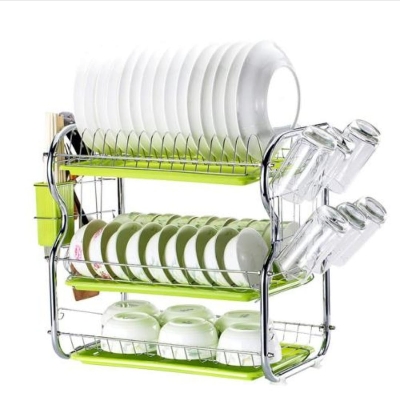 Picture of Dish Rack , 3 lier Dish Rack Stainless Steel Dish Drainer Utensil Holder, Cutting Board Holder with Removable Drain Board for Kitchen Countert - Multicolor