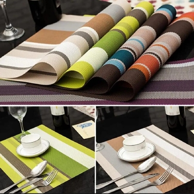 Picture of 6 Pcs Placemat Fashion PVC Dining Table Mat Plate Pads Bowl Pad Coasters Table Cloth Pad Mats - Multicolor