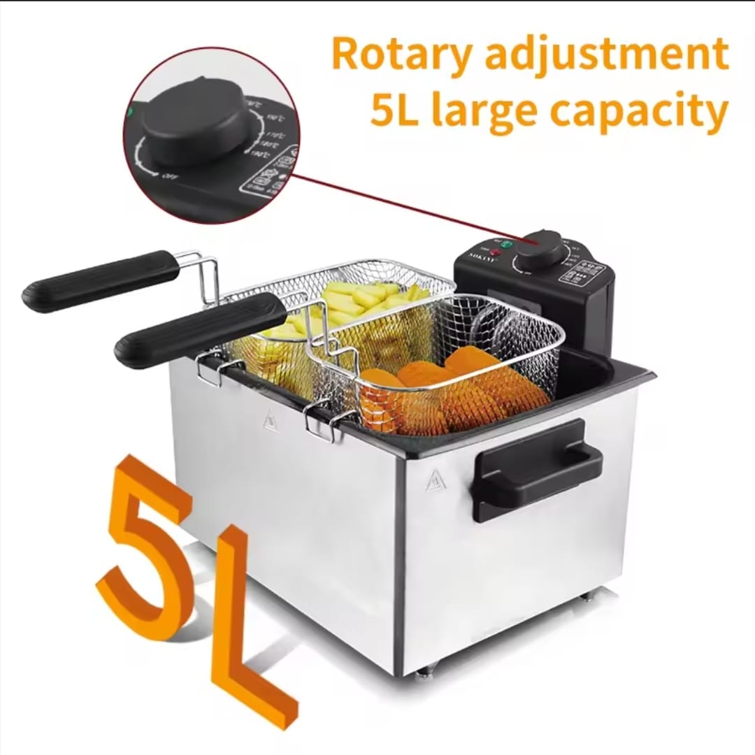 Picture of 5Litre Certificate Commercial Stainless Steel Electric Fryer Professional Chips Fryer for Household Use - Multicolor
