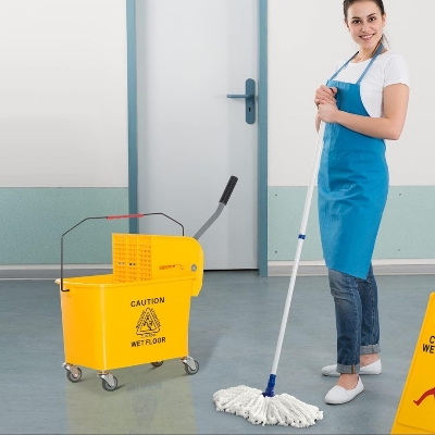 Picture of yellow single bucket plastic cleaning commercial mop bucket floor cleaning - Multicolor