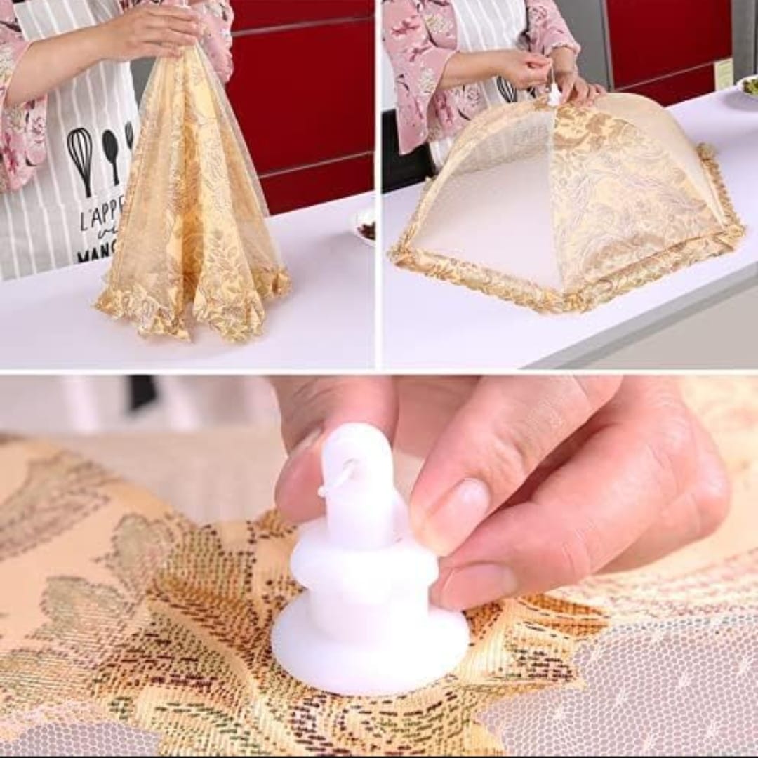 Picture of Foldable Umbrella Shape Dining Table Anti Mosquito Dish Tent Table Cover Food Lid Food Cover Kitchen Gadgets - Multicolor