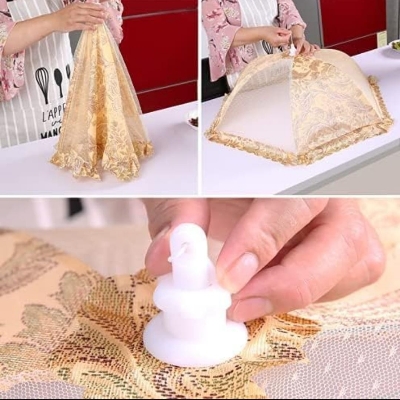 Picture of Foldable Umbrella Shape Dining Table Anti Mosquito Dish Tent Table Cover Food Lid Food Cover Kitchen Gadgets - Multicolor