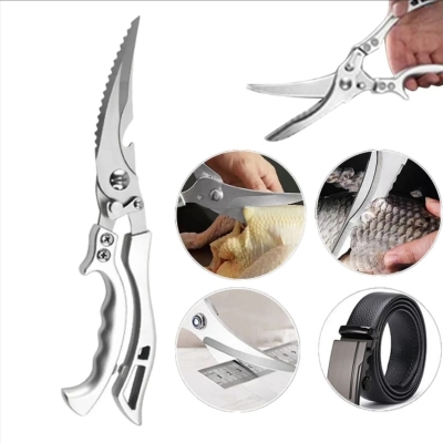 Picture of Multi-Purpose Stainless Steel Kitchen Scissors for Fish, Meat & Chicken Cutting - Silver