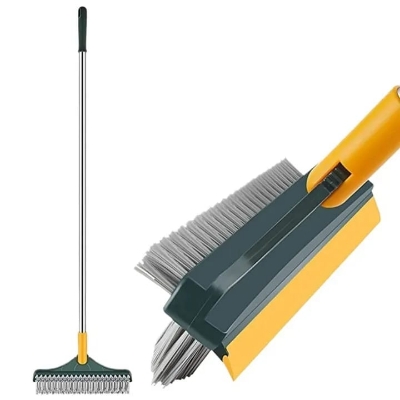 Picture of 3 in 1 Tiles cleaning brush with long handle and wipers,180° rotating for bathroom floor cleaning - Multicolor