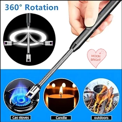 Picture of USB Rechargeable Flameless Electric Plasma Arc Lighter – Windproof Long Neck Lighter for Candle Lighting, Stove, and Grill - Multicolor
