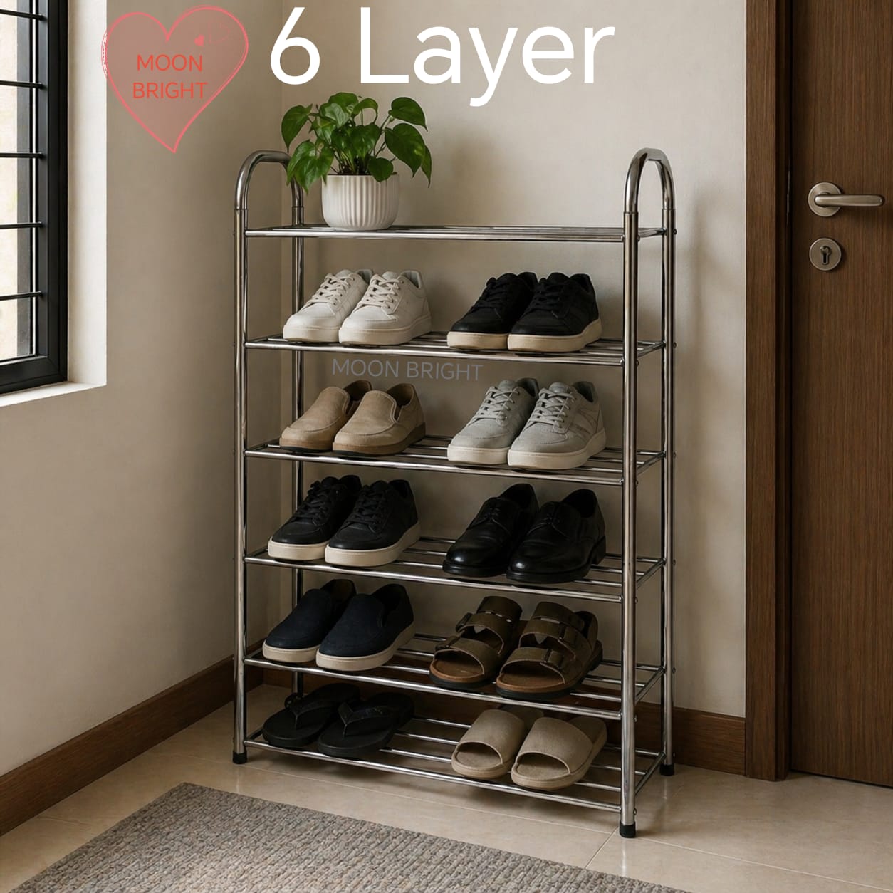 Picture of 5 & 6 Layer Stainless Steel Shoe Rack for Home & Office - Silver