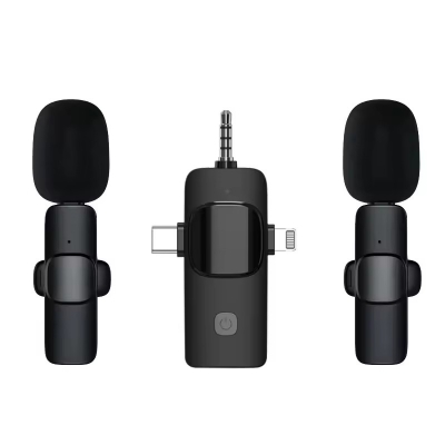 Picture of K15 Wireless Microphone 3-in-1 Type C, iPhone, 3.5mm Video Broadcast Noise Reduction Universal Mini Lapel Microphones, Multi Device Lavalier Collar Microphone