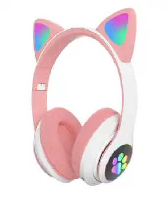 Picture of CAT STN-28 Over Ear Music Headset Glowing Ear Headphones Foldable Wireless BT5.0 Earphone with Mic AUX IN TF Card MP3 Player Colorful LED Lights for PC Laptop Computer Mobile Phone
