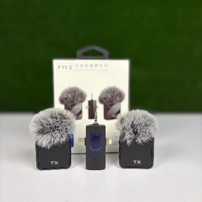 Picture of F11-2 (3 in 1)Collar Wireless Dual Microphone proprofessional Lepal Lavaliar microphon iPhone/Android & Type C Supported 100& Noise Cancellation