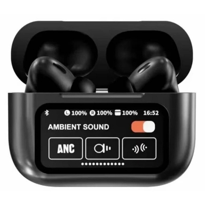 Picture of Airpods A9 pro TWS Bluetooth Headphones Wireless Earbuds Touch Screen Display with Earbuds - Black Black