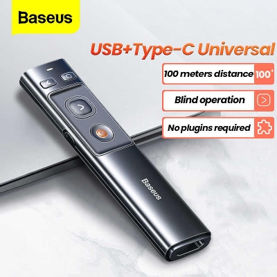 Picture of Baseus Wireless Presenter Pen 2.4Ghz USB C Adapter Handheld Remote Control Pointer Red Pen PPT Power Point Presentation Pointer White