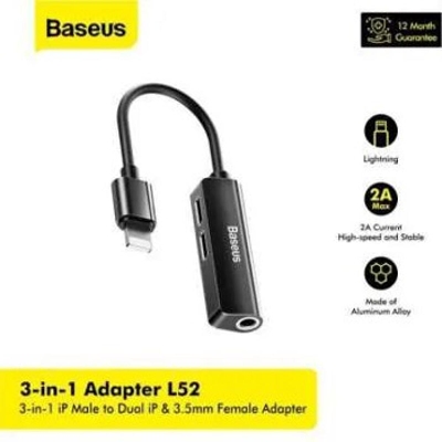 Picture of Baseus L52 3 in 1 Charging Audio Adapter for iPhone 3.5mm Splitter Black