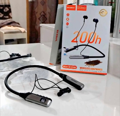 Picture of Recrsi Heavy Bass Neckband [-200 ঘন্টা চার্জিং ব্যাকআপ ] RE-NY060 Wireless Bluetooth Neckband Digital Display Long Battery fast charging support Black