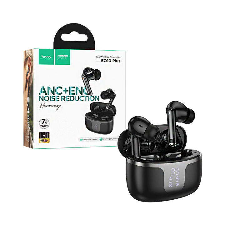 Picture of Hoco EQ10 Plus Harmony ANC + ENC TWS Earbuds | Bluetooth 5.4 | 13 mm Drivers | 7 H Playback (6 H ANC) | 300 mAh LED Display Case | Dual‑Device Pairing | Auto‑Pair | Touch Volume Slide | Type‑C Charge | IPX5