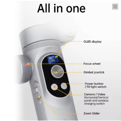 Picture of Smart X Pro 3-Axis Smart Gimbal Stabilizer Set With RGB Magnetic Light OLED Display LED Light Focus Wheel Grey Gimbal