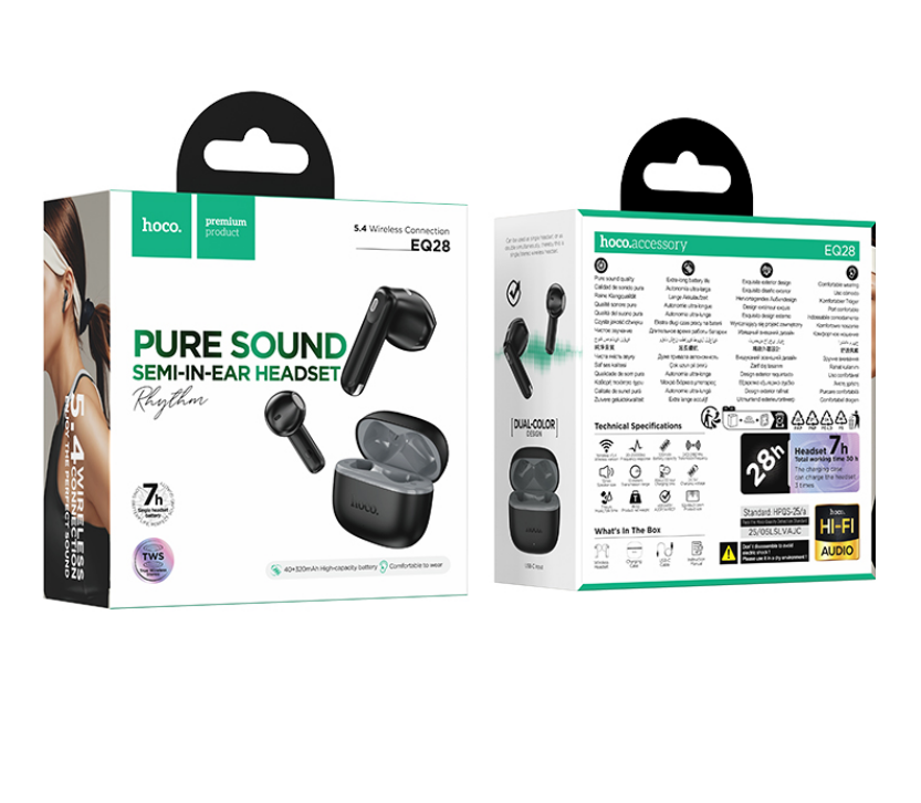 Picture of HOCO | EQ28 Bird | Bluetooth 5.4 TWS Wireless Earbuds | 7h Playtime | 320mAh Charging Case, 40mAh Earbuds | Hall Switch Auto-Pair, Touch Control, Mic | For Android & iPhone