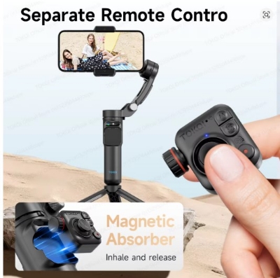Picture of TOKQI M03 Handheld Gimbal 3-Axis AI Tracking Stabilizer with Wireless Microphone for Smartphones Shooting Vlog, with Fill Light
