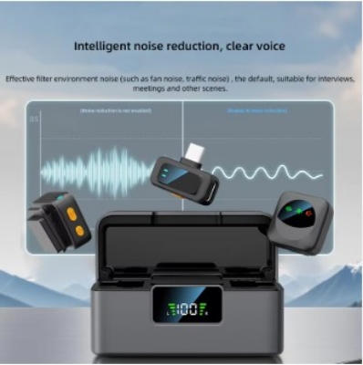 Picture of SX36 Stereo Microphone One Drag Two Wireless Mic for Vlogging Round Collar Clip Microphone