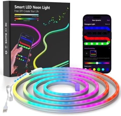 Picture of USB LED Neon Rope Lights, RGB Led Strip Lights with Remote, Color Changing Flexible Led Light Strip, Gaming 5V Neon Lights