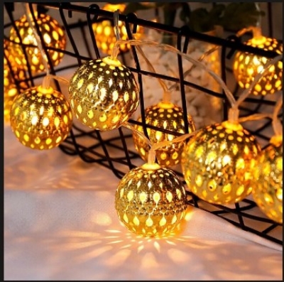 Picture of Decorative Moroccan 20 Golden Metal Balls LED Globe String Lights, Snow Ball Home Decorative Lights